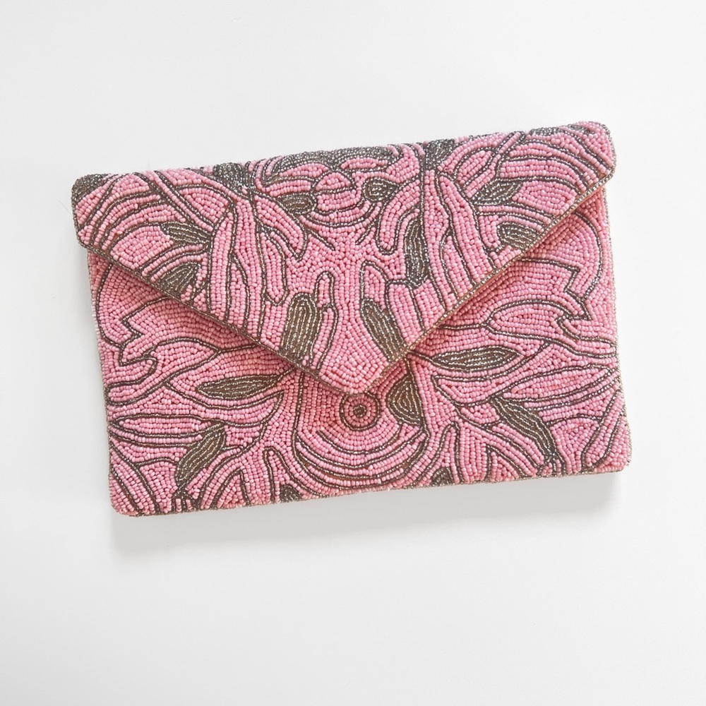 Essential Glam Pink Botanical Beaded Clutch